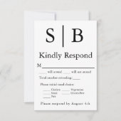 Klassieke Monogram Zwarte Maaltijd Keuze RSVP-Kaar RSVP Kaartje (Voorkant)