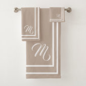 Klassieke monogramed Taupe/White Bath Towel Set Bad Handdoek (Insitu)