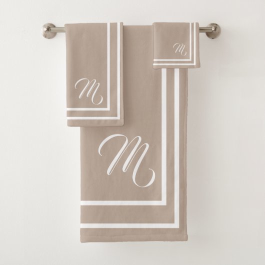 Klassieke monogramed Taupe/White Bath Towel Set Bad Handdoek (Insitu)