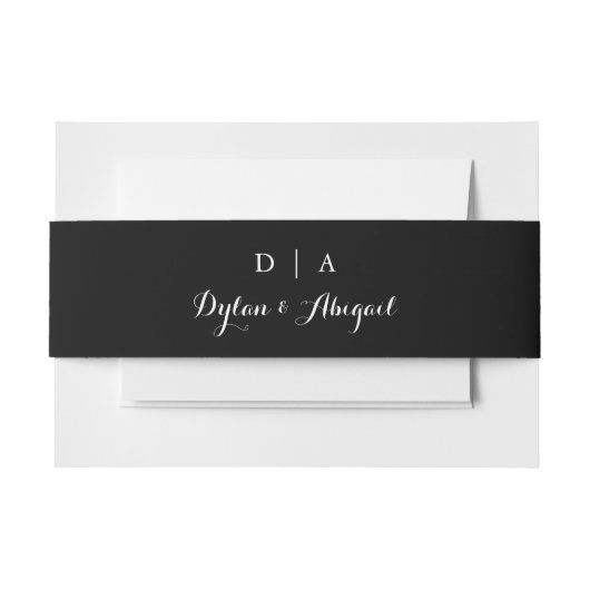 Klassieke monogrammed Bllack Wedding Belly Band Uitnodigingen Wikkel (Voorkant Voorbeeld)
