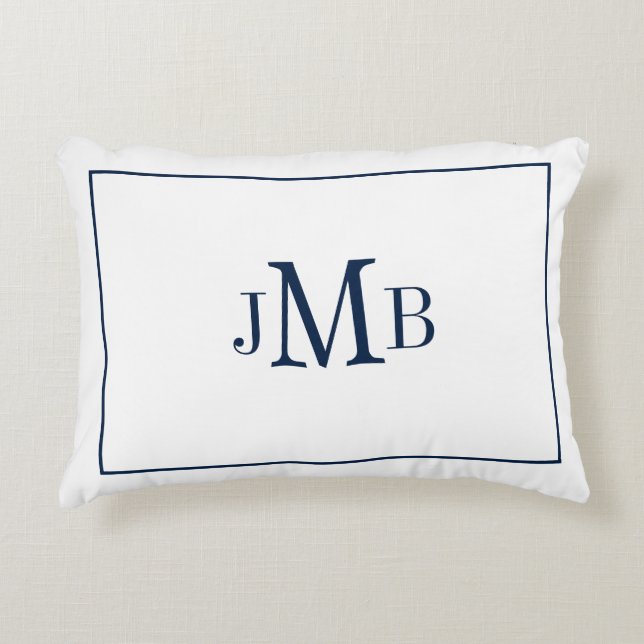 Klassieke, monogrammed marine & witte autische accent kussen (Voorkant)