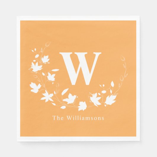 Klassieke Monogrammed Naam Botanische Krans Geel Servet (Voorkant)
