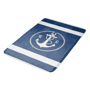 Klassieke Monogrammed Nautical Navy Blauw en Wit Badmat