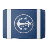 Klassieke Monogrammed Nautical Navy Blauw en Wit Badmat (Voorkant)
