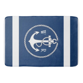 Klassieke Monogrammed Nautical Navy Blauw en Wit Badmat