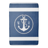 Klassieke Monogrammed Nautical Navy Blauw en Wit Badmat (Voorkant Verticaal)