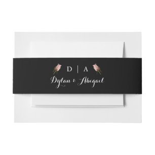 Klassieke monogrammen Blk met Roos bruiloft Uitnodigingen Wikkel