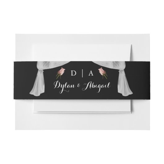 Klassieke monogrammen Blk met Roos bruiloft Uitnodigingen Wikkel (Voorkant Voorbeeld)