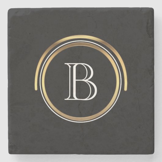 Klassieke monogrammen Initiaal | Elegant Black Gol Stenen Onderzetter (Voorkant)