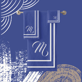 Klassieke monogrammen Periwinkle Blue en White Bad Handdoek