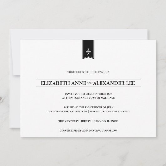 Klassieke Monogrammen Uitnodiging voor een zwart-w (Voorkant)
