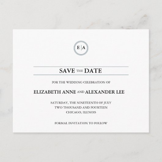 Klassieke Monogrammen Zilver Save the Date Aankondigingskaart (Voorkant)