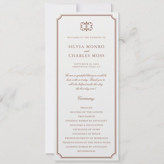 Klassieke Monorgam Bruin Ecru Bruiloft Crest Progr (Voorkant)