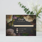 Klassieke Moody Bloemen op Zwarte Uitnodiging (Staand voorkant)