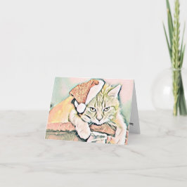 Klassieke Mooie Kerstkat Aquarel Kaart
