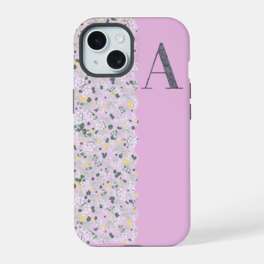 Klassieke mooie MONOGRAAM MET LILA BLOEMEN iPhone 15 Case (Achterkant)