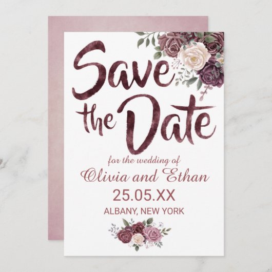 Klassieke mosterd Roos Floral op wit Save The Date (Voorkant / Achterkant)