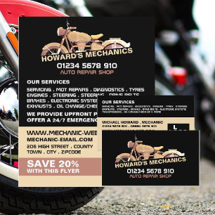 Klassieke motor, Auto Mechanic & Reparaties Visitekaartje