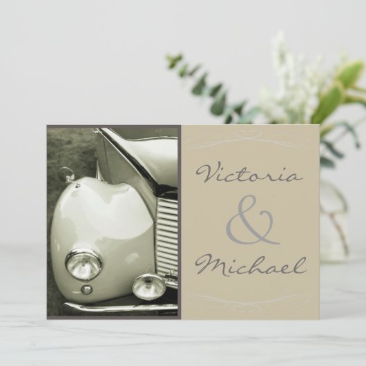 Klassieke motorbruiloft kaart (Staand voorkant)