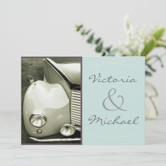 Klassieke motorbruiloft kaart (Staand voorkant)