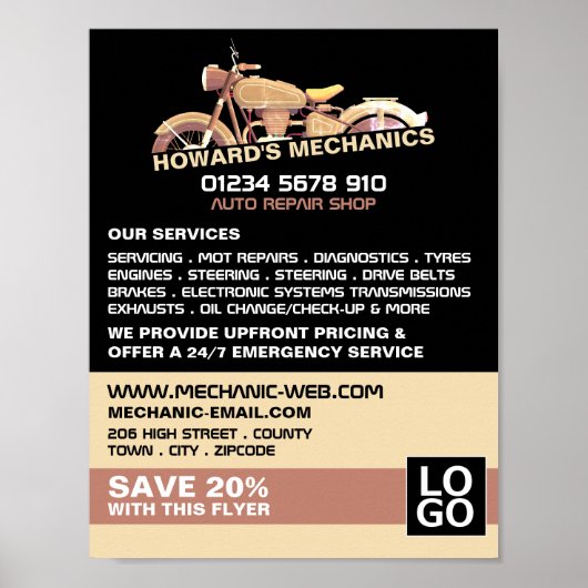 Klassieke Motorfiets, Auto Mechanic & Reparaties A Poster (Voorkant)
