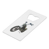 Klassieke motorfiets creditkaart flessenopener (Voorkant Gekanteld)