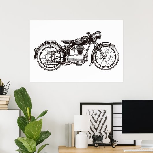 Klassieke motorfiets III Poster (Thuiskantoor)