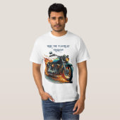 Klassieke motorfiets in beweging met vlammen t-shirt (Voorkant volledig)