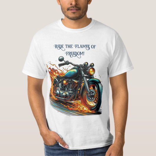 Klassieke motorfiets in beweging met vlammen t-shirt (Voorkant)