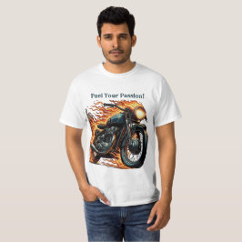 Klassieke motorfiets in beweging met vlammen t-shirt