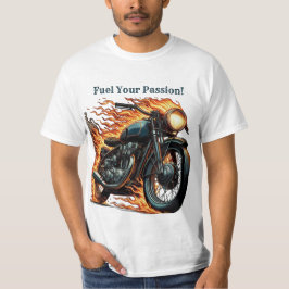 Klassieke motorfiets in beweging met vlammen t-shirt