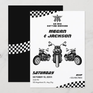 Klassieke motorfiets monteur bruiloft kaart