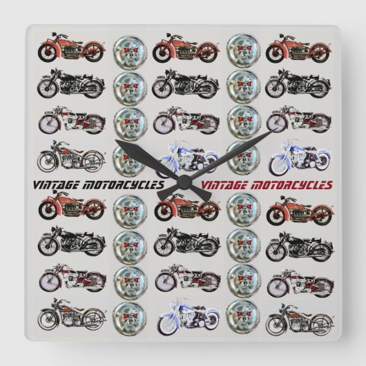 KLASSIEKE  MOTORFIETSEN EN METAALVAARDIGHEDEN VIERKANTE KLOK (Voorkant)