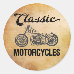 Klassieke motorfietsen vintage motorrijder ronde sticker