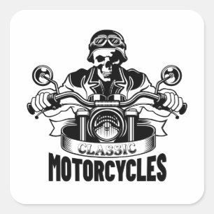 Klassieke motorfietskelet vierkante sticker