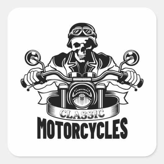 Klassieke motorfietskelet vierkante sticker (Voorkant)