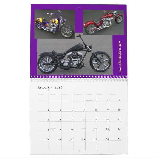 Klassieke motorfietskoppers van gemiddelde grootte kalender (Jan 2026)