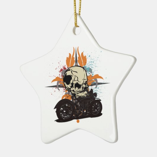 Klassieke motorrijtuigenschedel met verfstreepjes keramisch ornament (Links)