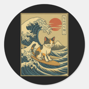 Klassieke Mount Fuji Zonsondergang Golf Kunst Japa Ronde Sticker