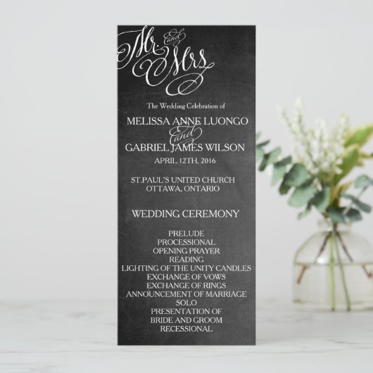 Klassieke Mr. en mevrouw Wedding Program Chalkboar Programmakaart (Staand voorkant)