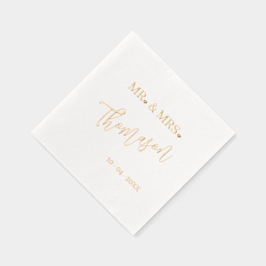 Klassieke Mr en Mrs Trouwdag Datum Roze Goud Folie Servetten (Rechts)