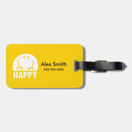 Klassieke Mr Happy Bagagelabel (Achterkant horizontaal)