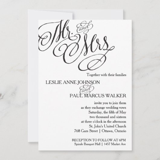 Klassieke Mr. & Mrs Wedding Invitation Kaart (Voorkant)