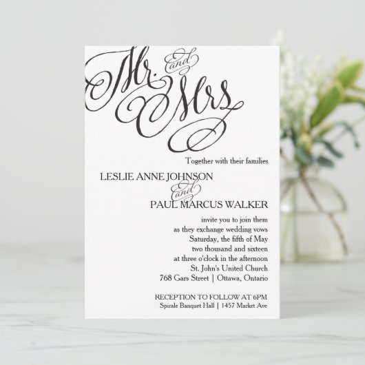 Klassieke Mr. & Mrs Wedding Invitation Kaart (Staand voorkant)