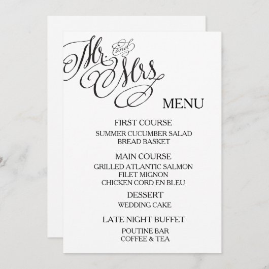 Klassieke Mr. & Mrs Wedding Menu (Voorkant / Achterkant)