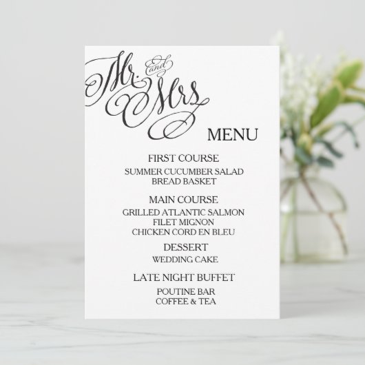 Klassieke Mr. & Mrs Wedding Menu (Staand voorkant)