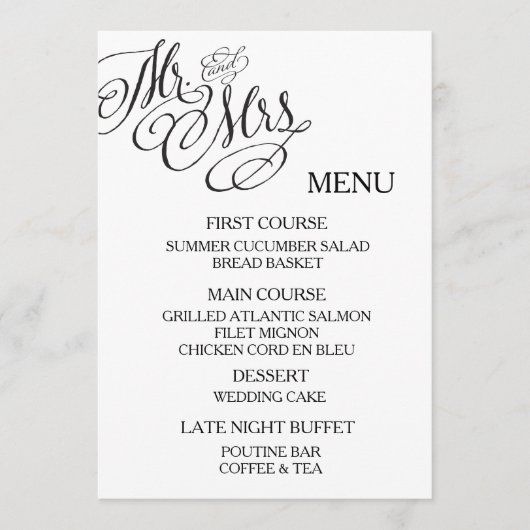 Klassieke Mr. & Mrs Wedding Menu (Voorkant)