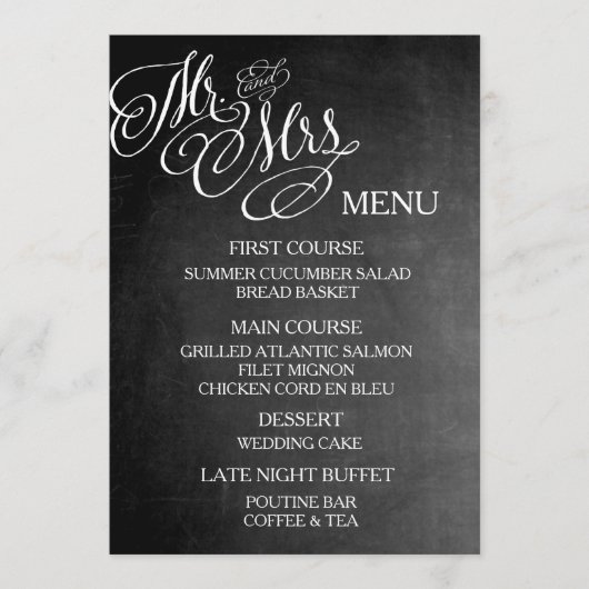 Klassieke Mr. & Mrs Wedding Menu Chalkboard (Voorkant)