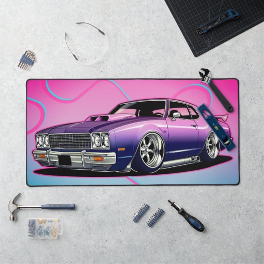 Klassieke Muscle Car, stijlvol modern. Roze en bla Bureaumat (Werkstation)