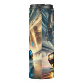 Klassieke Muscle Car tegen futuristisch stadsbeeld Thermosbeker (Achterkant)